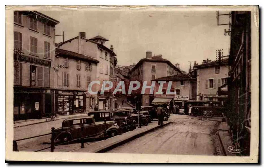 Thizy (Rhône) — Place du Commerce und Rue Perrini — unbekannter Verleger - Vorderseite
