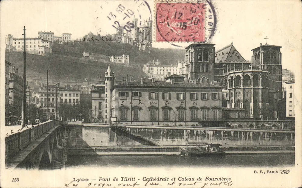 Lyon — Pont de Tilsitt — Kathedrale und Fourvières-Hügel — B. F., PARIS - Vorderseite