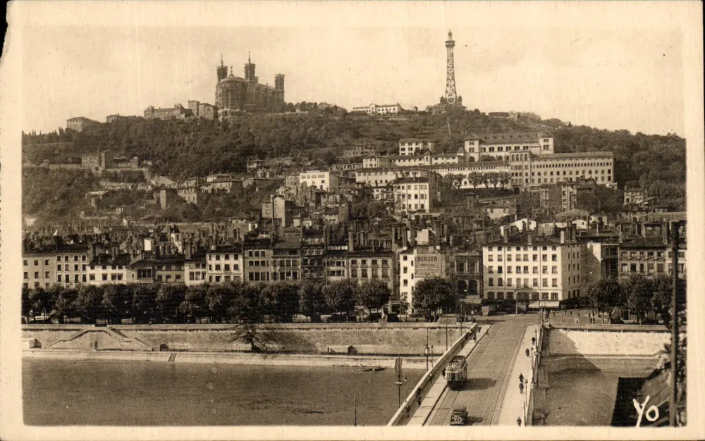 Lyon — Hügel Fourvière und Brücke La Feuillée über die Saône — Verlag J. Cellerd, 10, Montée du Guérin-Neuf, Lyon - Vorderseite