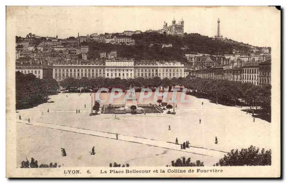 LYON. 6. Ansicht der Place Bellecour und des Fourvière-Hügels - Vorderseite