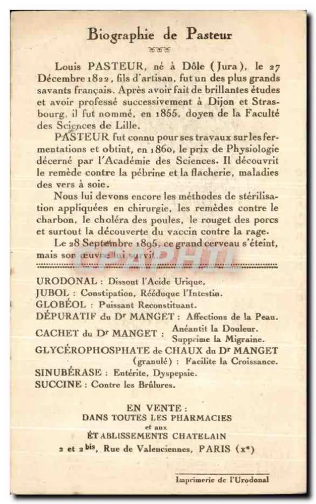 Pasteur — 100. Jubiläum Pasteur (Straßburg 1923) — Wagnet - Rückseite