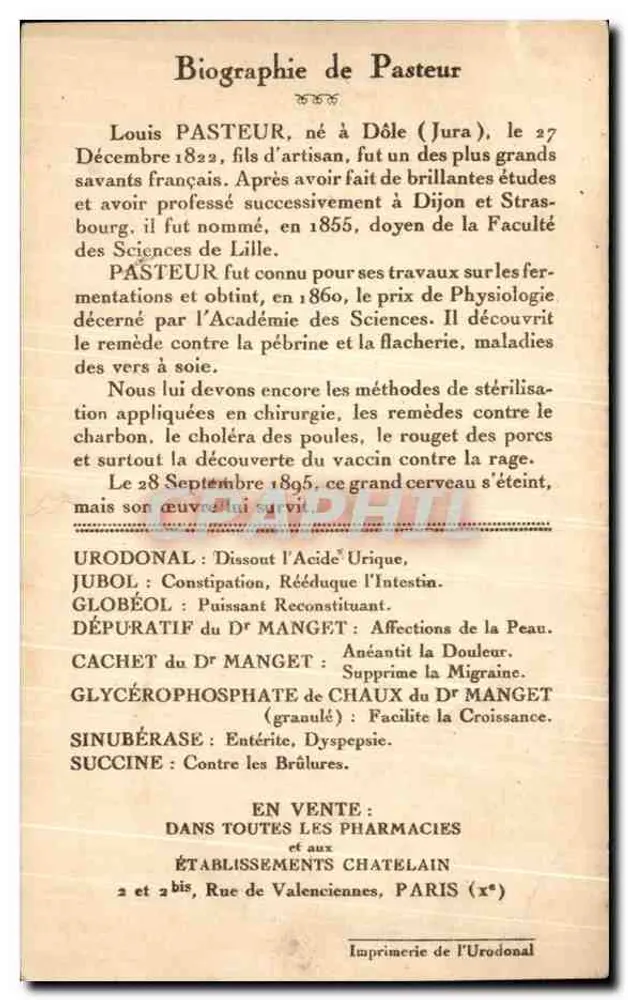 Pasteur — Centenaire van Pasteur (Straatsburg 1923) — Geschonken door Urodonal - Achterkant
