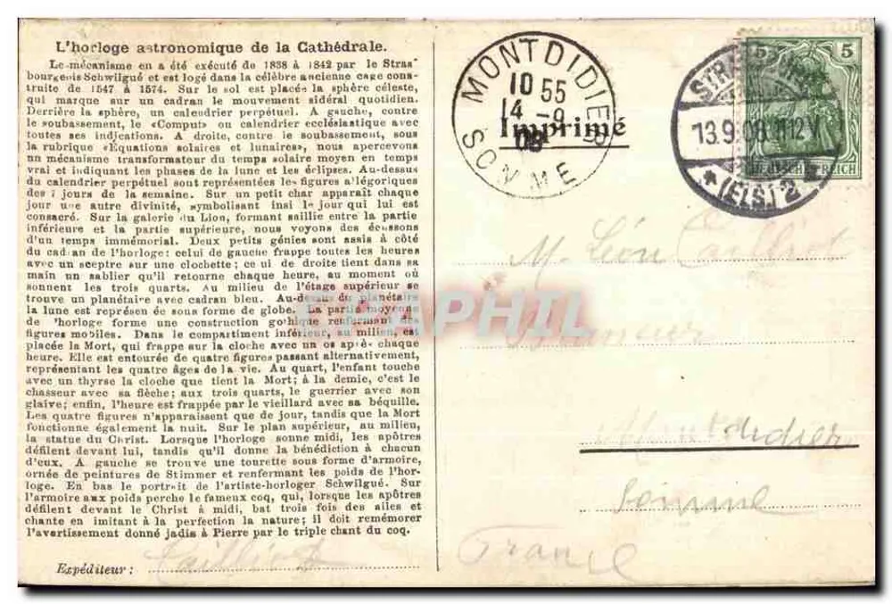 Strasbourg — Relógio astronômico da catedral — editor não identificado - Verso