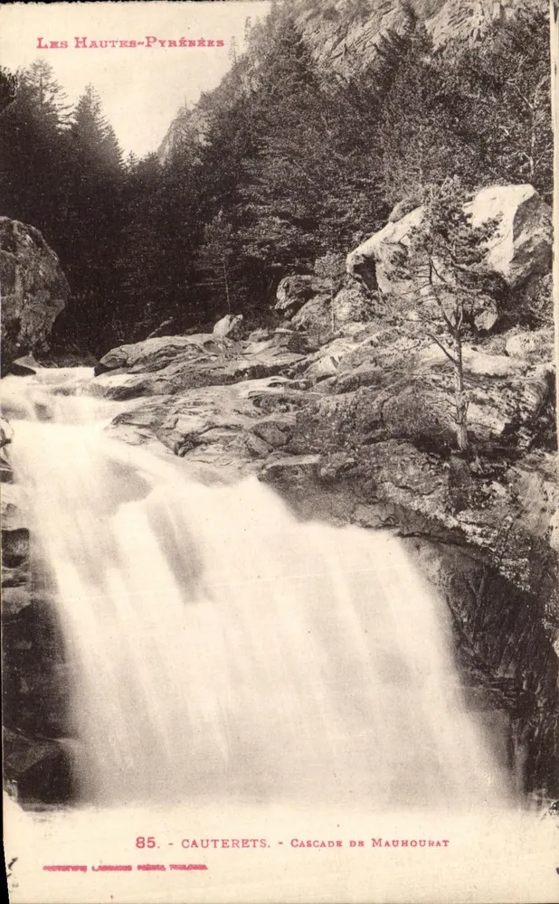 Cauterets - Cachoeira de Mauhourat — Les Hautes-Pyrénées — Fototipia Larronde Frères, n°85 - Frente