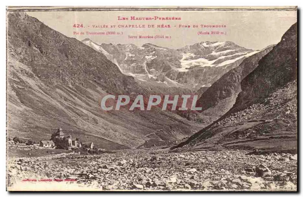 Les Hautes-Pyrénées — Tal und Kapelle von Héas — Ansicht der Berge Troumousse und Serre Mourina - Vorderseite