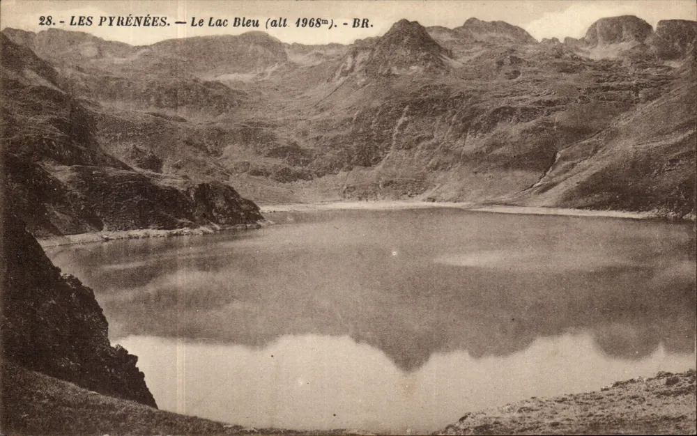 पायरीनीज़ — नीला झील (ऊंचाई 1968 मीटर) — बी.आर. — ब्लॉक भाई, प्रकाशक-बोर्डेक्स, संख्या 28 - आगे
