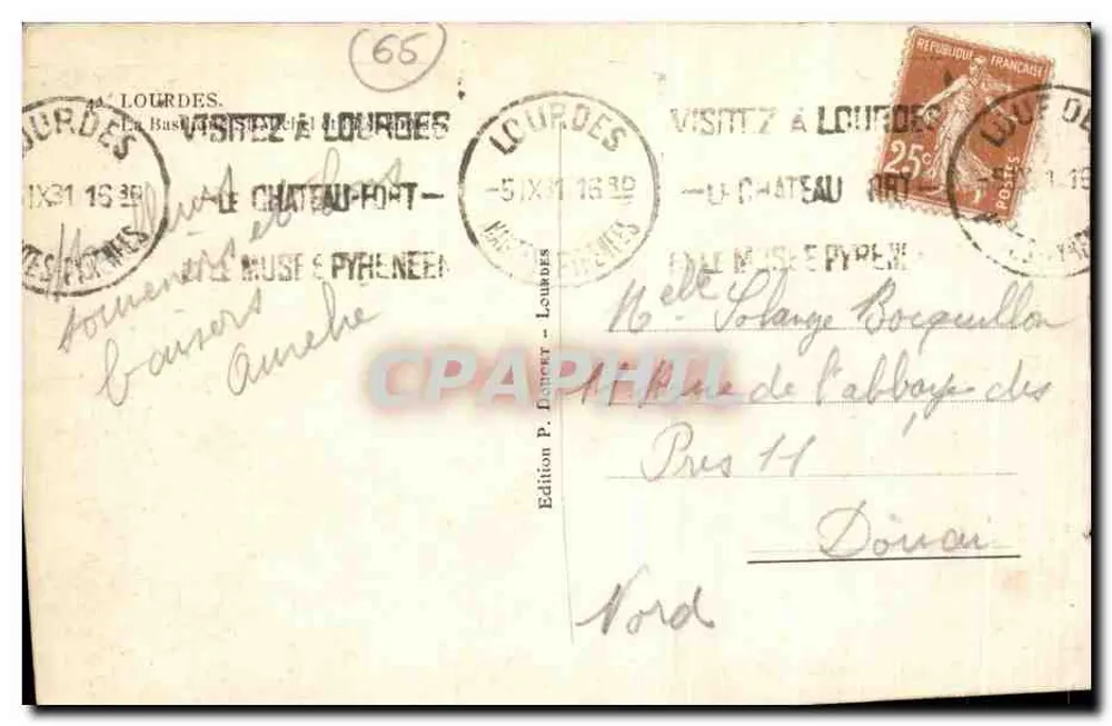 Lourdes — O Castelo-Ponte e o Museu Pirenéu — Edição P. Depoort, Lourdes - Verso