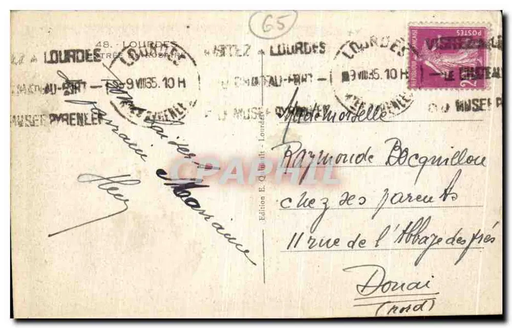 Lourdes — Pelerinagem ao santuário — Edição E. Quillot, n°65 - Verso