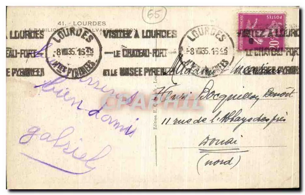 Lourdes — O castelo forte e o museu pirineu — Edição E. Gauthier, Lourdes - Verso