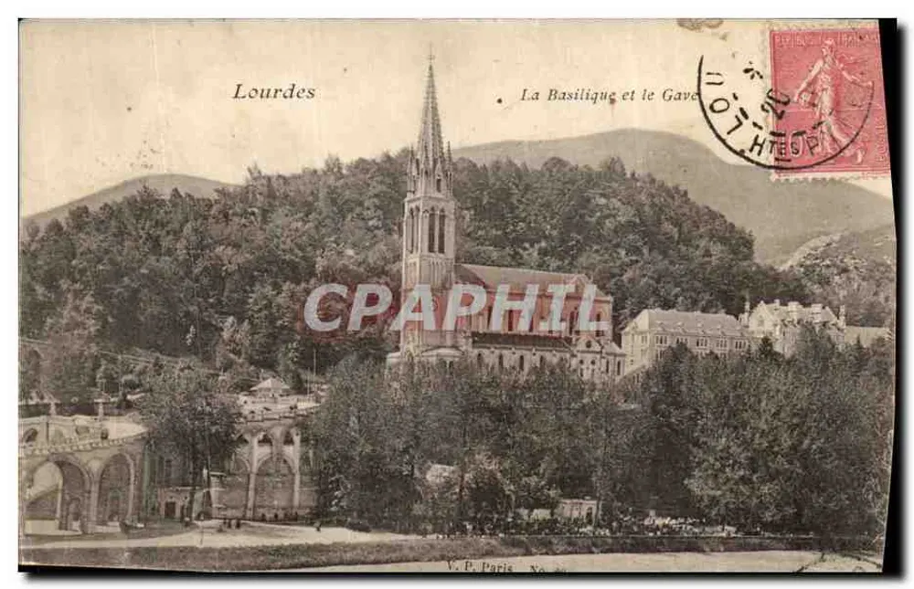 Lourdes — A Basílica e o Gave — V.P. Paris No. 20 - Frente