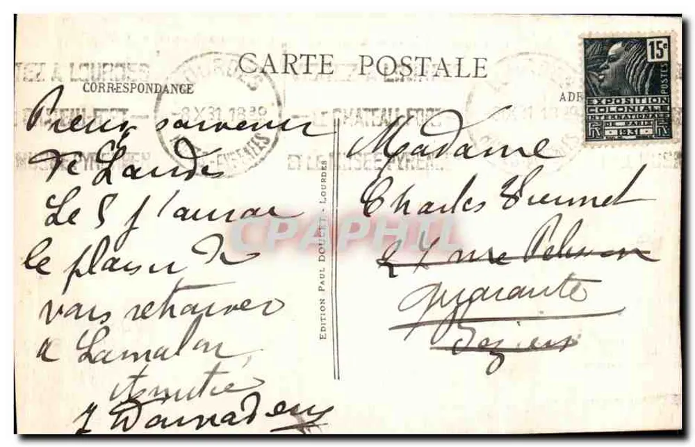 Lourdes - Segen für Kranke und das Heiligste Sakrament - P.D. - Rückseite