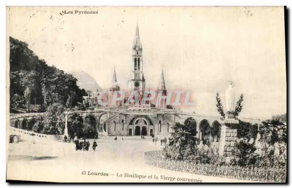 Lourdes — Die Basilika und die gekrönte Jungfrau — Verlag: Les Pyrénées, Nr. 43 - Vorderseite