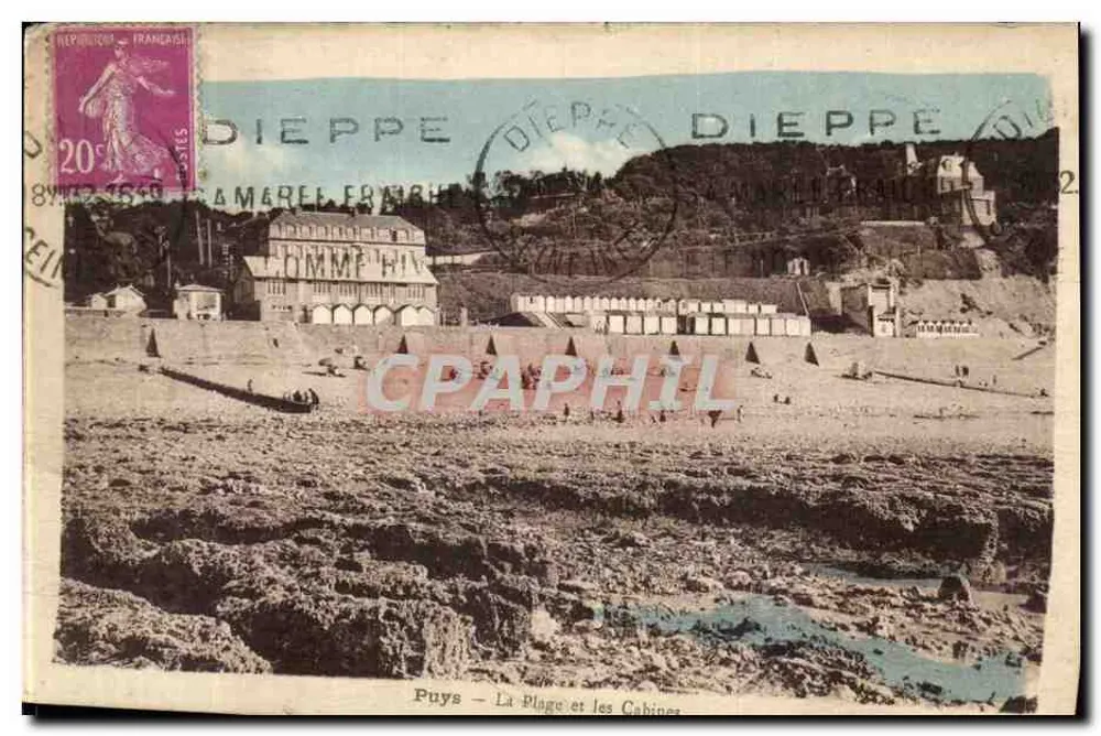 Puys — La Plage et les Cabines — Éditeur : Hôtel de Terrasses - Anverso