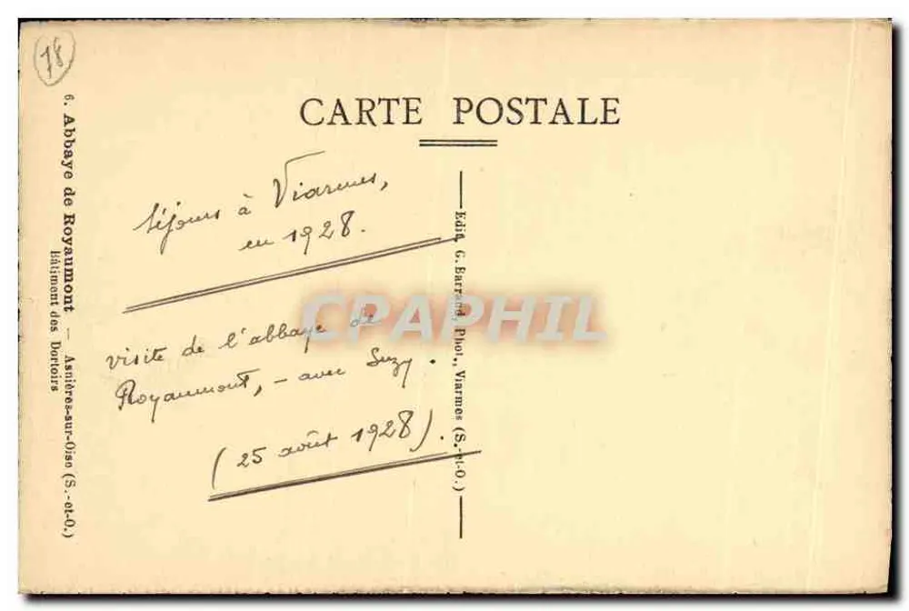 Abtei Royaumont — Besuch im Jahr 1928 — Verlag G. Barré, Viarmes - Rückseite