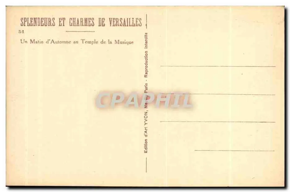 Tempel der Musik — Versailles — Édition d'Art YVON, Paris, n°51 - Rückseite