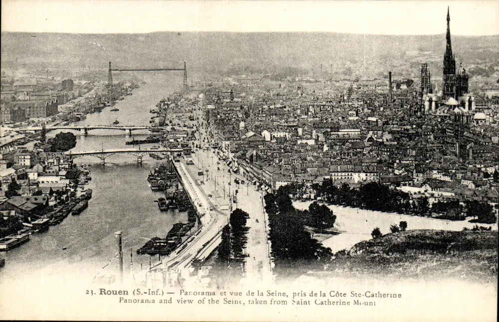 Rouen (Sul) — Panorama e vista do rio Sena, tirado da Costa Ste-Catherine — Marcel Raire, Rouen - Frente