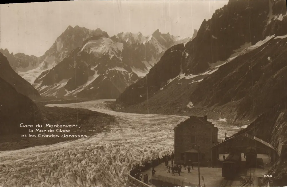 Estação de Montanvert — A Mer de Glace e as Grandes Jorasses — Art. PERROCHET & DAVID, n°1214 - Frente