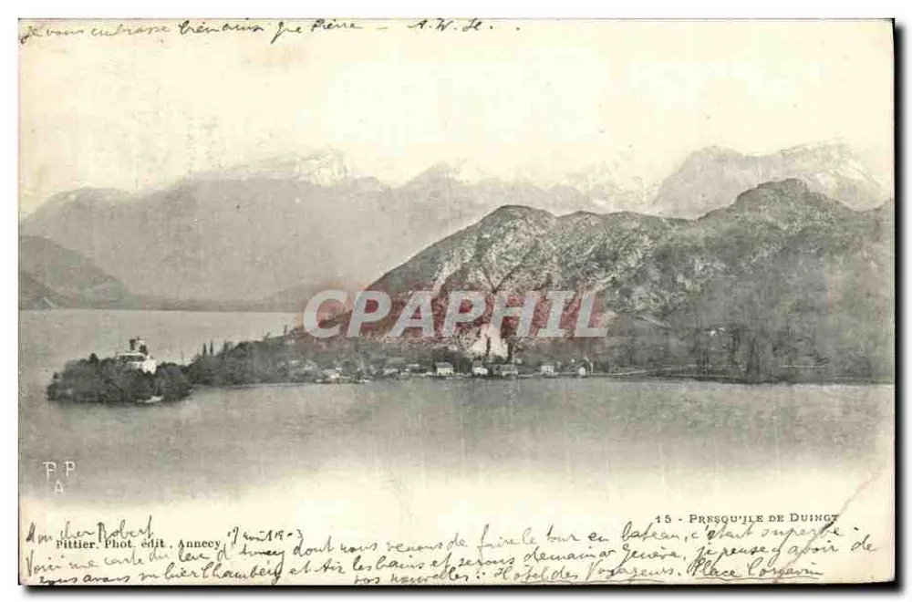 Presqu'île de Duingt — vista do lago de Annecy — Pittier Phot. edit. Annecy, n°15 - Frente