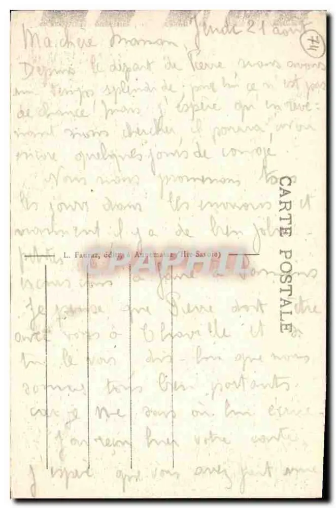 Der Bostan-Pass (2200 m) und die Dent du Midi — Samoëns (Haute-Savoie) — L. Faure, Verlag in Annemasse - Rückseite