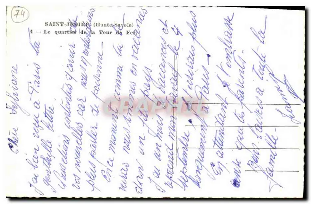 सेंट-जेरोम (हाउट-सावोइ) — ला टूर डे फेर के क्षेत्र — पुराना पोस्टकार्ड संख्या 74 - पीछे