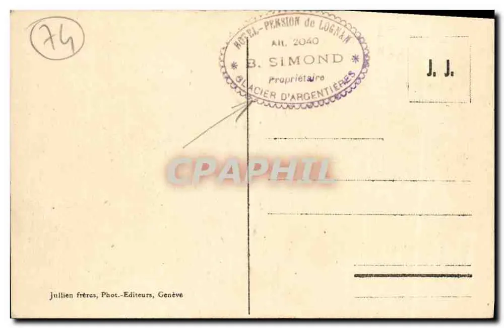 Hôtel Lognan und die Aiguille du Chardonnnet — Argentière — J. J. 7852 - Rückseite