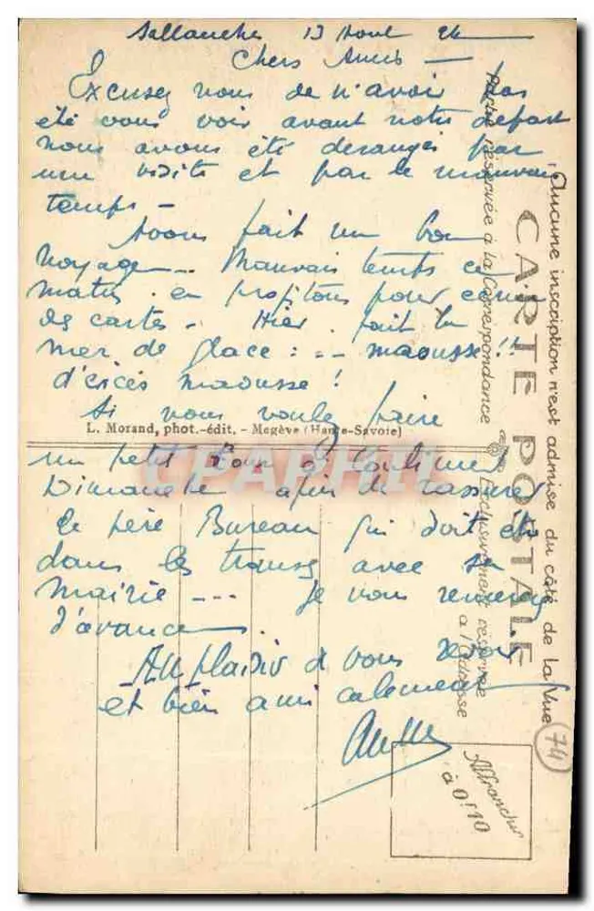 Gletscher von Bionnassay — Oberer Teil — L. Morand, phot.-edit., Megève (Haute-Savoie) n°618 - Rückseite