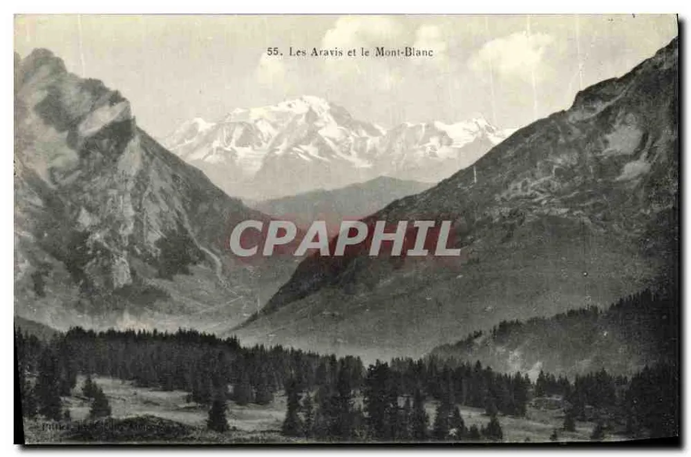 Les Aravis e o Mont-Blanc — vista alpina — editor P. Piller, n° 55 - Frente