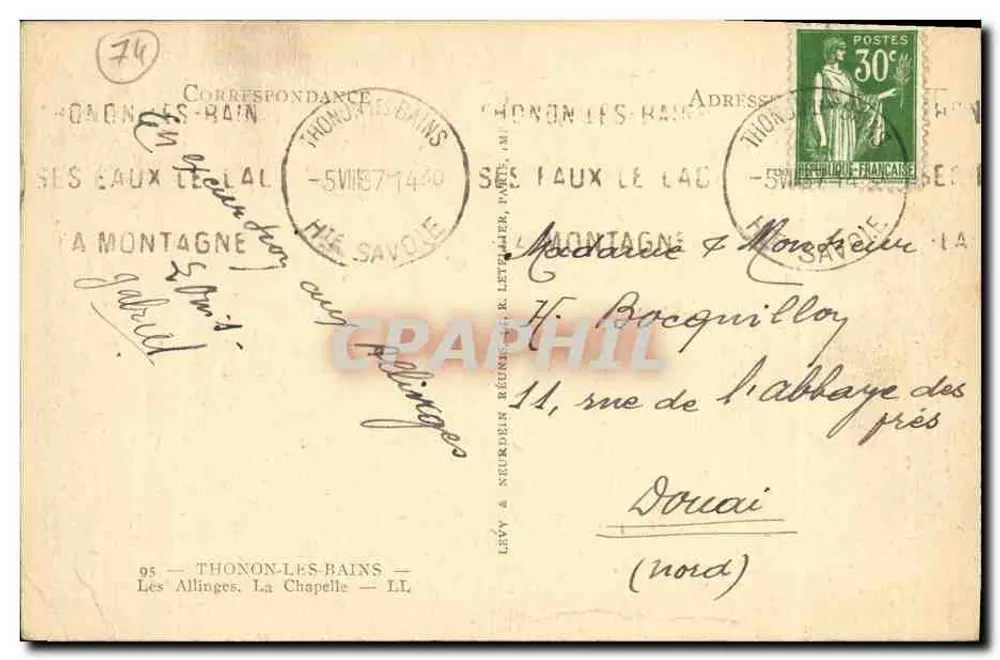 Thonon-les-Bains — Abadia das Montanhas — editor Levé & Neudéle Réunis & Lettrés - Verso