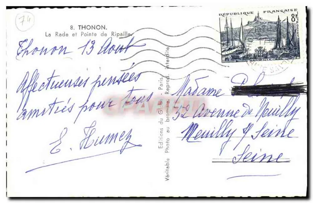 Thonon-les-Bains — A Baía e Ponta de Ripailla — Éditions du Globe, Paris - Verso