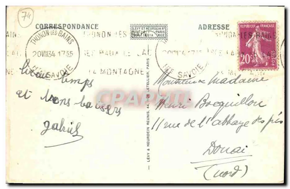 Thonon-les-Bains (Haute-Savoie) — A Dente d'Oche (Alt. 2.434 m.) — LL. n°176 - Verso