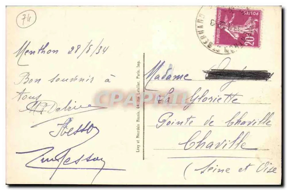 LAC d'ANNECY, Taltoires — vista do lago com montanhas e barco — editor Lay e Nourdin Réunis, n° 341 - Verso