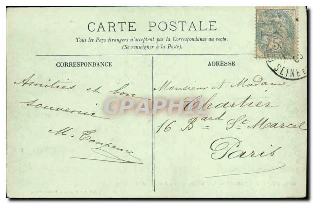 Fontainebleau — Das Schloss — Die Fontaine de Diane — LL — Pap. Verneuil, 100, Rue Grande - Rückseite