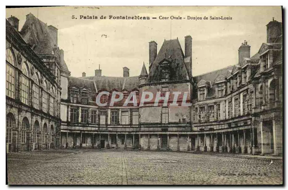 Schloss Fontainebleau — Ovaler Hof - Donjon von Saint-Louis — Künstlerische Sammlung L. M. - Vorderseite