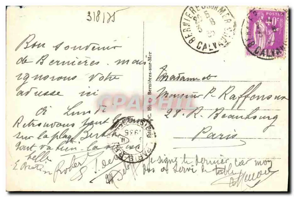 Bernières-sur-Mer — Die Digue und die Kabinen — Verlag H. C. Huet, Nr. 507 - Rückseite