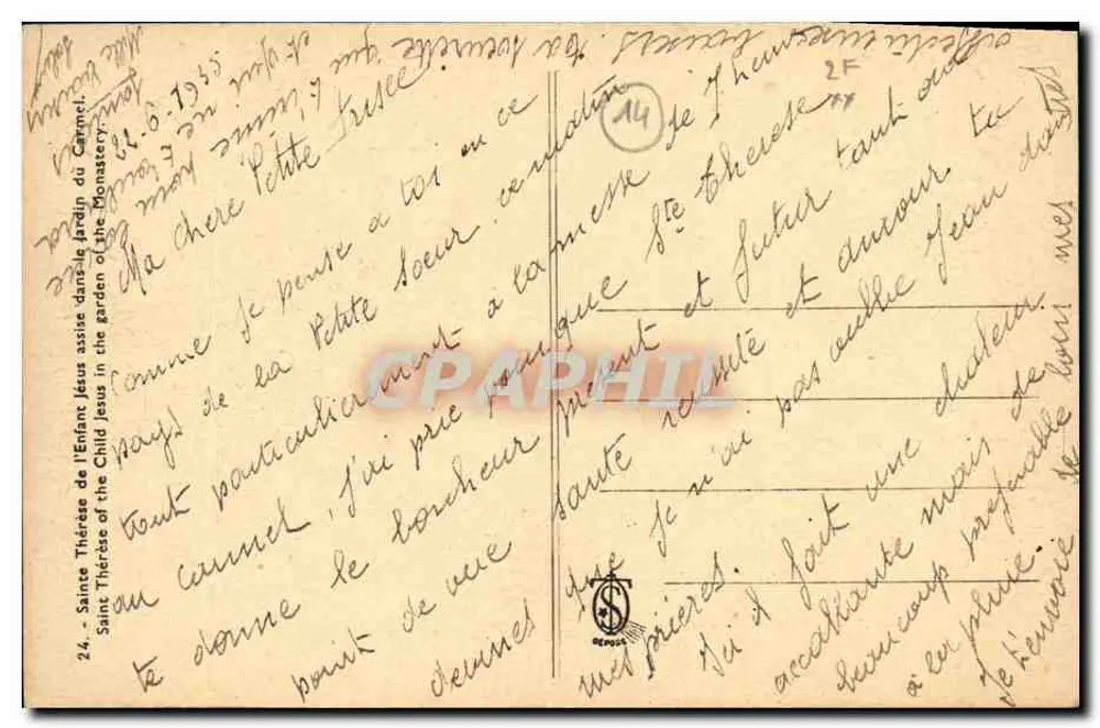 Santa Tereza da Criança Jesus sentada no jardim do Carmelo — n°24 - Verso