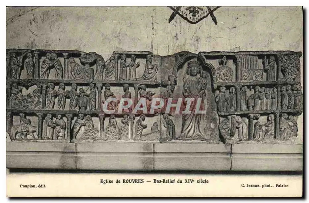 Iglesia de Rouvres — Bas-relieve del siglo XIV — Poupion, edit. - Anverso