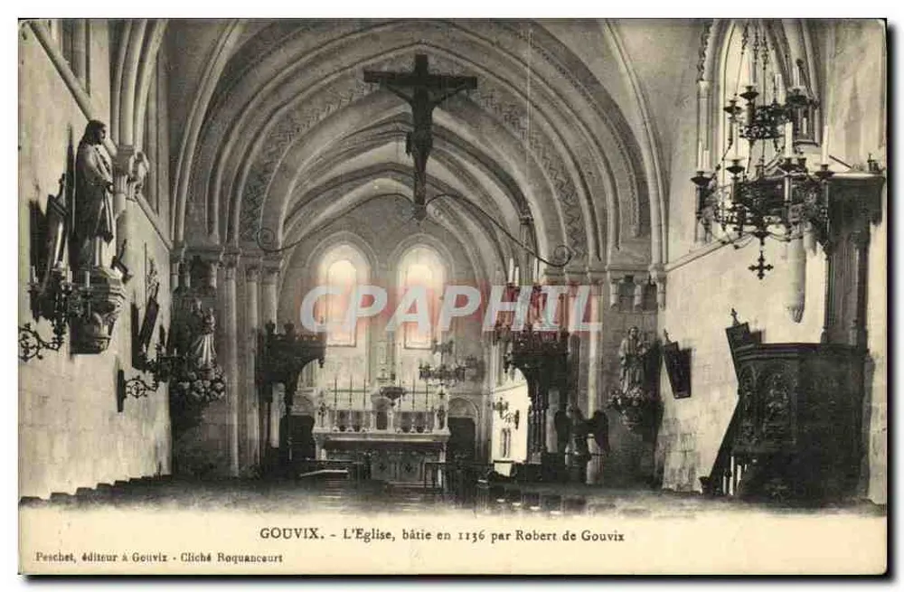 Gouvix — Die Kirche, errichtet 1136 von Robert de Gouvix — Peschet, Verlag in Gouvix - Foto Raquancourt - Vorderseite