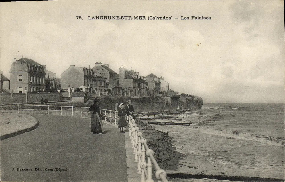 Langrune-sur-Mer (Calvados) — As Falésias — J. Bréchun, Edit., Caen (Depositado) - Frente
