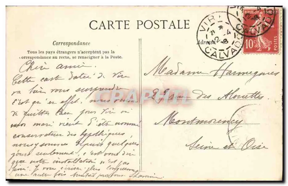 Vire — O Donjon visto das Vaux — A C.P.A. - Verso