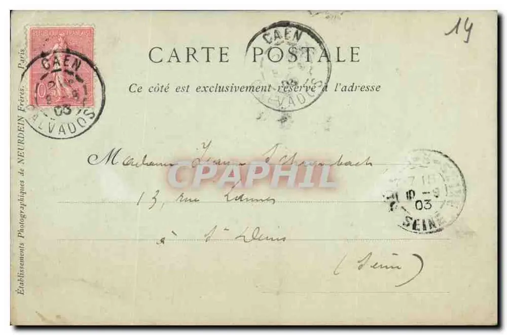 Caen — Antico Albergo di Valois — Collections ND Plot - Verso