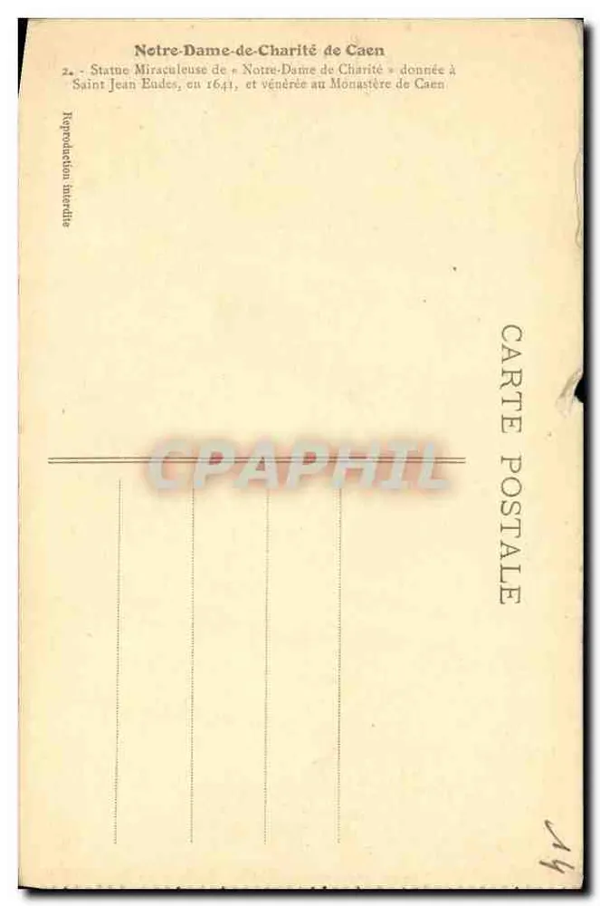 Notre-Dame-de-Charité de Caen — wundersame Statue — postale Reproduktion - Rückseite