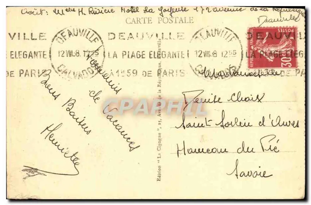 Deauville, la Plage Fleurie - Le Bain de Soleil — Édition 'La Cigogne' n°77 - Rückseite