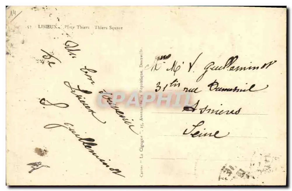 Lisieux — Place Thiers — editor desconhecido, n° 57 - Verso