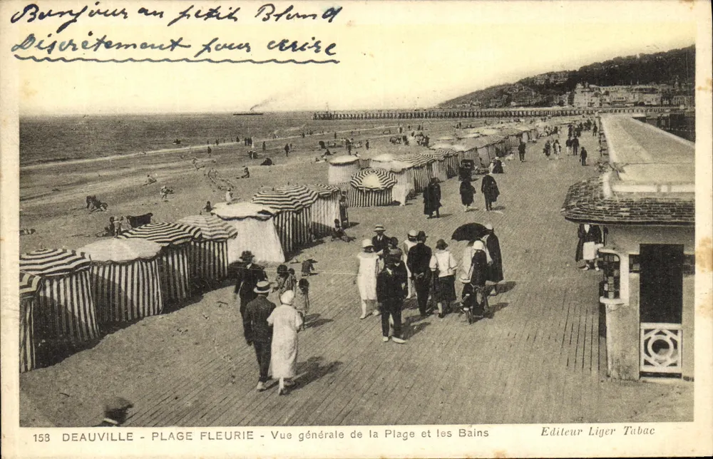 Deauville - Blühende Strände - Allgemeine Ansicht der Strände und Bäder — Verleger Liger Tubac, Nr. 158 - Vorderseite