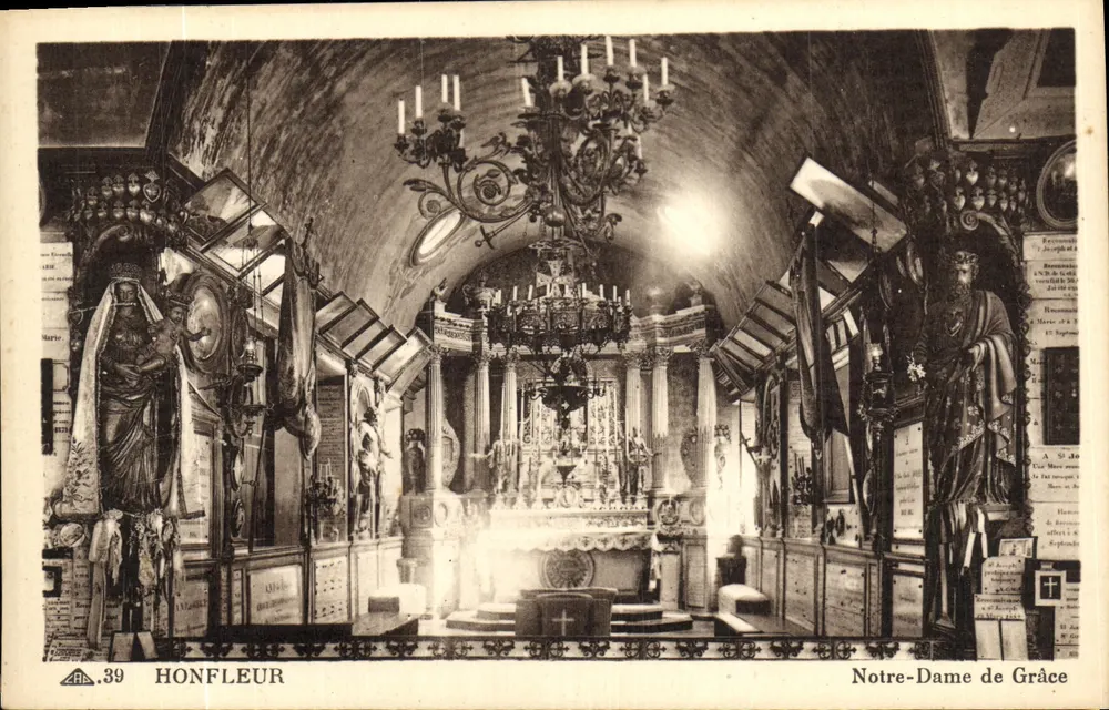 Interior da Igreja Nossa Senhora da Graça em Honfleur — Bilhete postal antigo n°39 — C° des Arts Photogéographiques - Frente