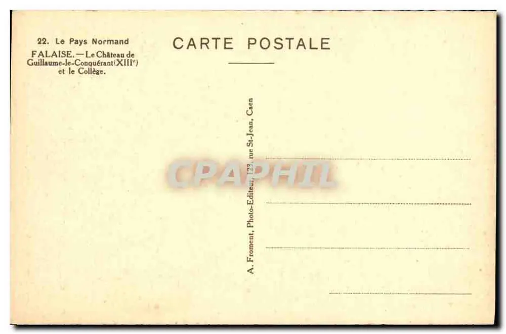 Falaise — Schloss William der Eroberer (13. Jahrhundert) und das Kollegium — A. Froment, Caen - Rückseite