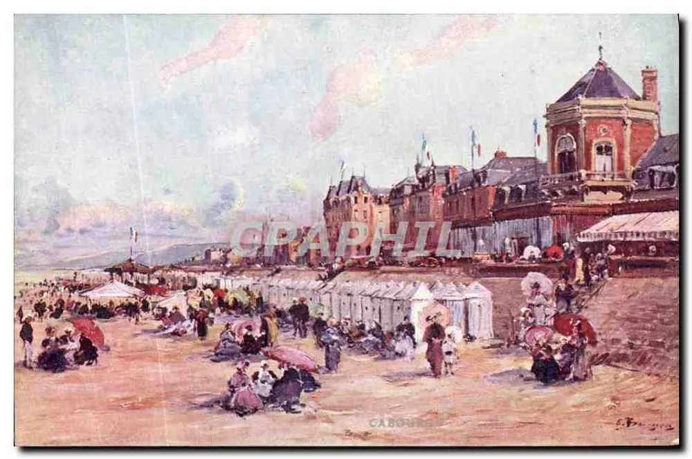 Cabourg — Widok plaży i brzegu morza — Les Sites de France, autorzy: Eug. Bourgeois, N° XIV - Awers