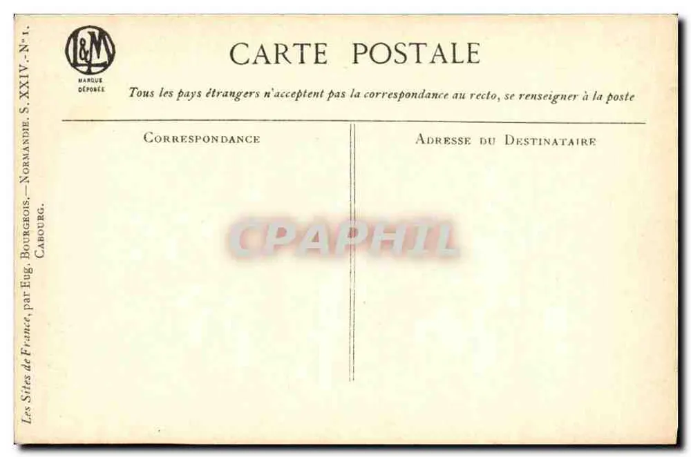 Cabourg — Widok plaży i brzegu morza — Les Sites de France, autorzy: Eug. Bourgeois, N° XIV - Rewers