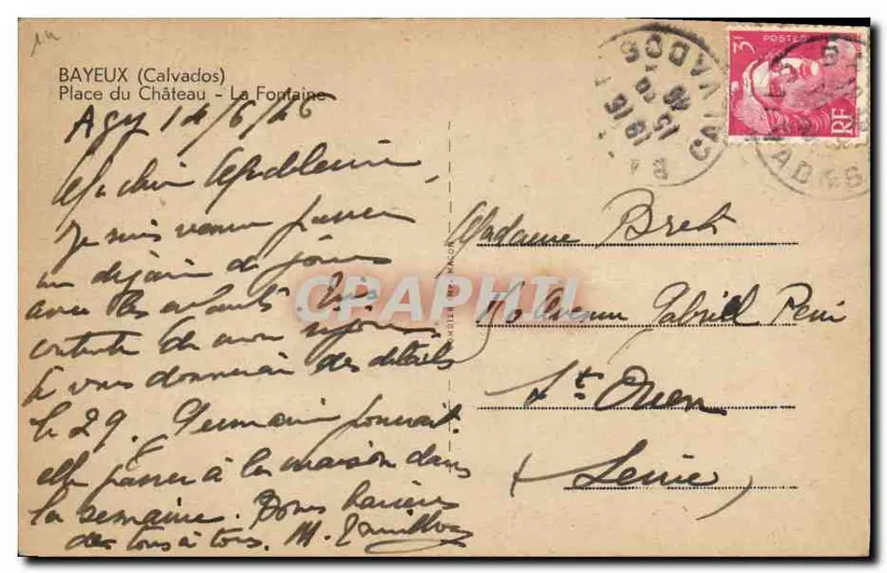 Bayeux - Praça do Castelo - A Fontaine — Cim, n°14 - Verso