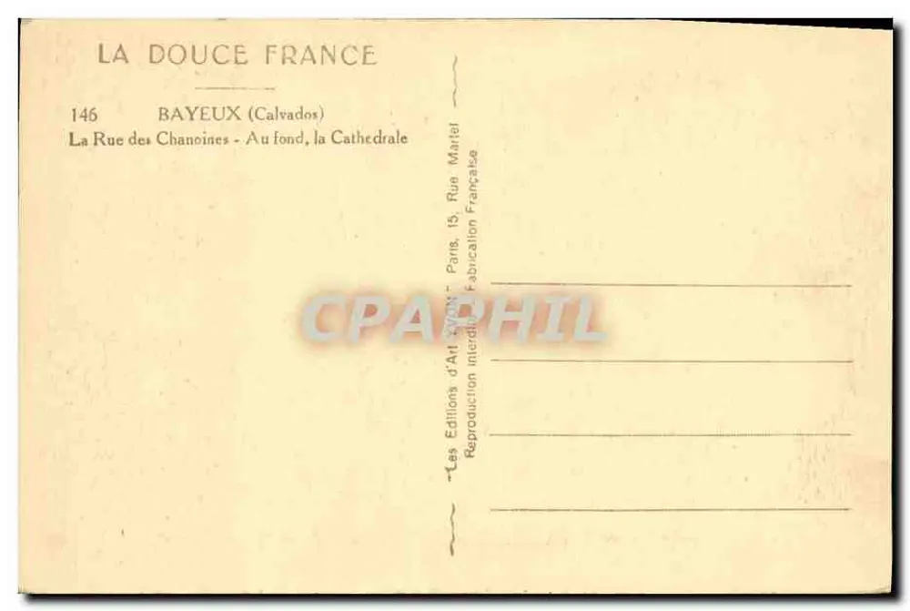Bayeux — Catedral vista da Rue des Chanoines — Éditions d'Art Lyon - Verso